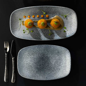 Raku Topaz Blue Chefs' Oblong Plate 23.7 x 15.7cm